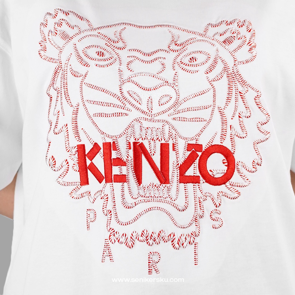 Kenzo Red Tiger Embroidered White Tee