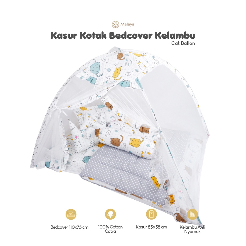 Malaya Baby l Paket Kasur Bayi Kotak Bedcover set Kelambu Tenda | Katun CVC