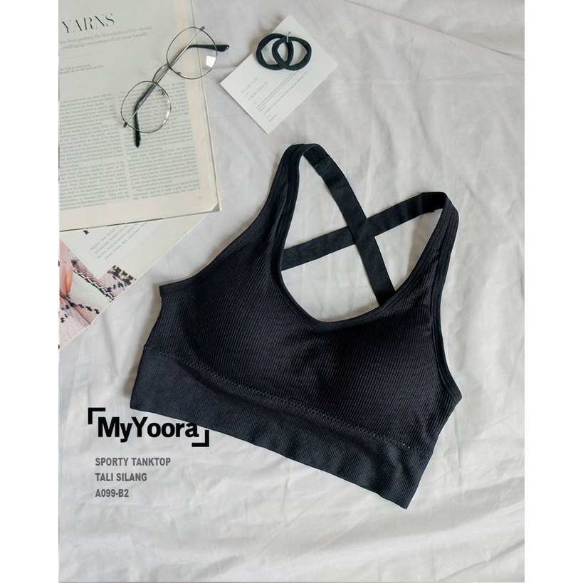 MyYoora Sporty Tanktop Tali Silang Gym/Yoga dengan Cup Bra AA099