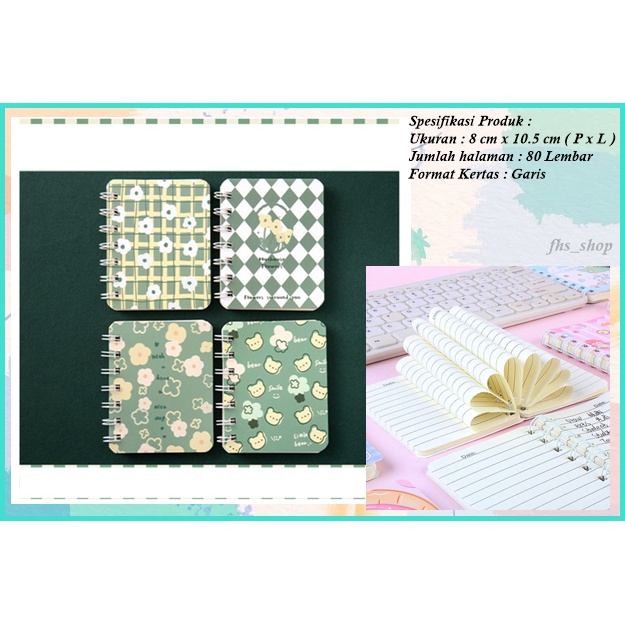 

Notebook Scrapbook A7 Notebook Mini Cute Notebook A7 Lucu Notebook Aesthetic Green Bear Flower