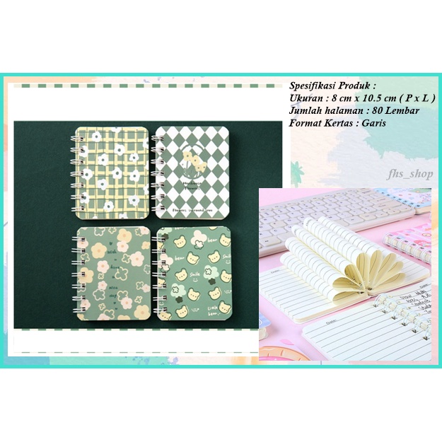 Notebook Scrapbook A7 Notebook Mini Cute Notebook Lucu A7 Buku Tulis Notebook Aesthetic Notebook Mini Pocket Green Bear and Flower Notebook A7