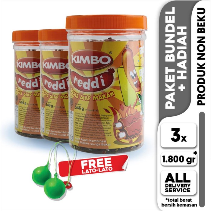 

KIMBO Reddi Sosis Ayam Rasa Iga Bakar Toples Triple Pack + FREE Lato-l