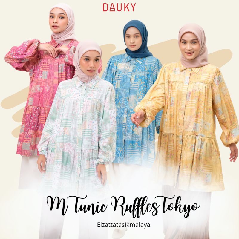 DAUKY ATASAN WANITA BAJU TUNIK MOTIF M TUNIC RUFFLES TOKYO ORIGINAL DAUKY