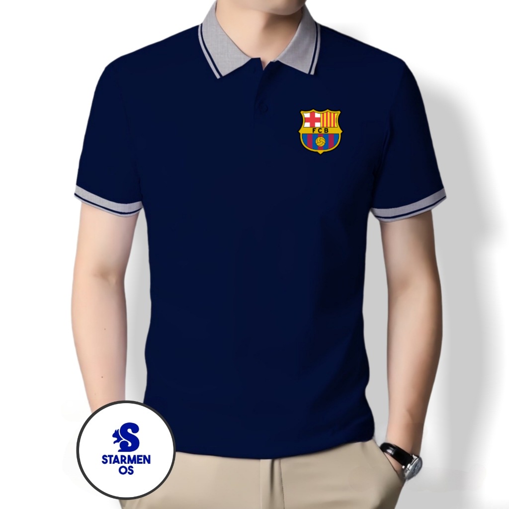 Kaos Wangki Polo Atasan Tshirt Pria Kerah Wangki Big List LOGO BARCELONA