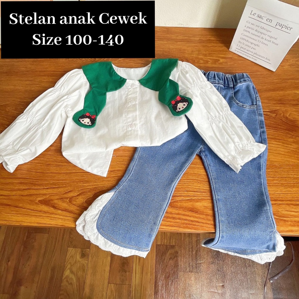 (LOLI-JKT) BS-410 STELAN ANAK CEWEK CUTE TWINSJEANS SIZE 100-140