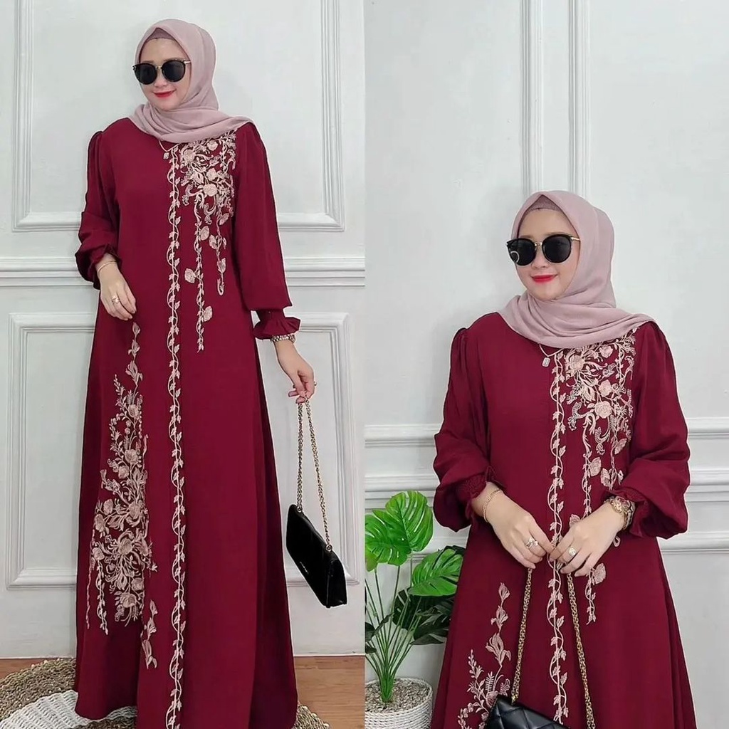 COD Naysila Dress Crincle Airflow Mix Bordir Premium Prianka Dress Gamis Malaysia Dress Ceruty Babydoll Baju Kondangan Wanita Gamis Simple Mewah