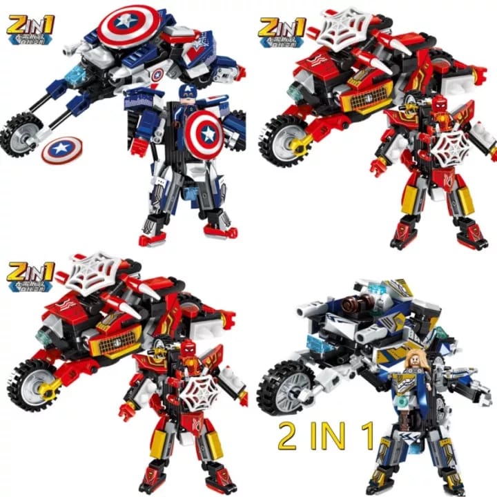 Mainan Lego Super Hero Bisa Berubah Bentuk Isi Set 128 Pcs / iron man, spiderman, thor, captain amer