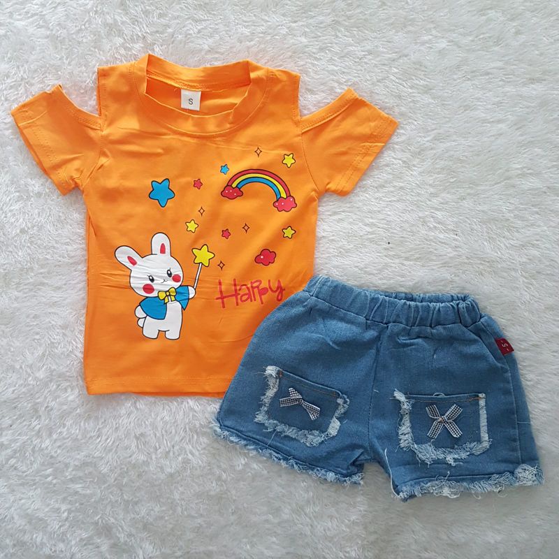 Setelan Anak Perempuan Import Happy Bunny shorts