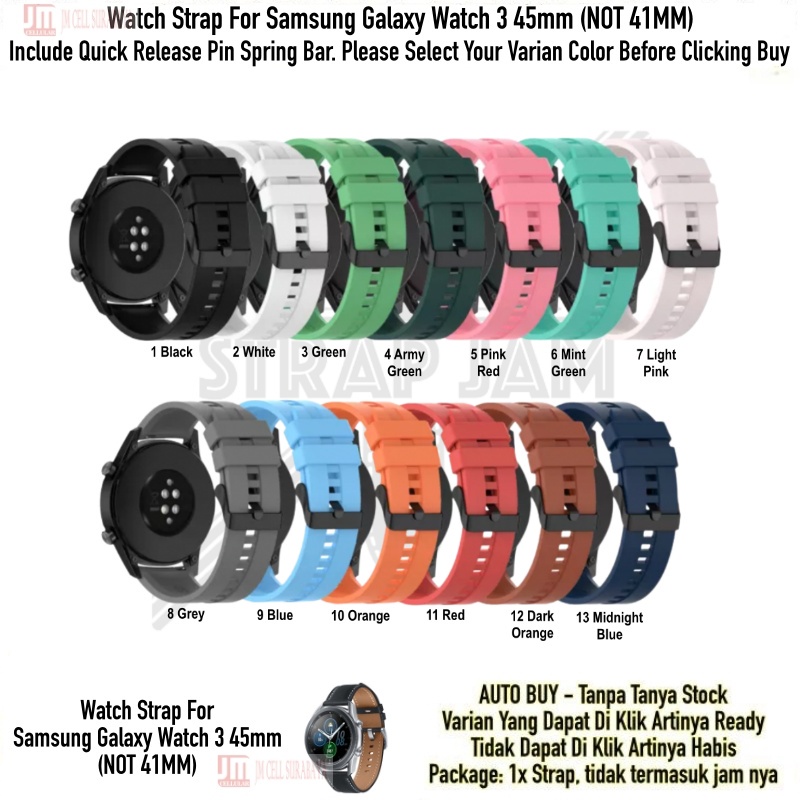 T2E 22mm Strap Smartwatch Samsung Galaxy Watch 3 45mm - Tali Jam Pria Karet Rubber