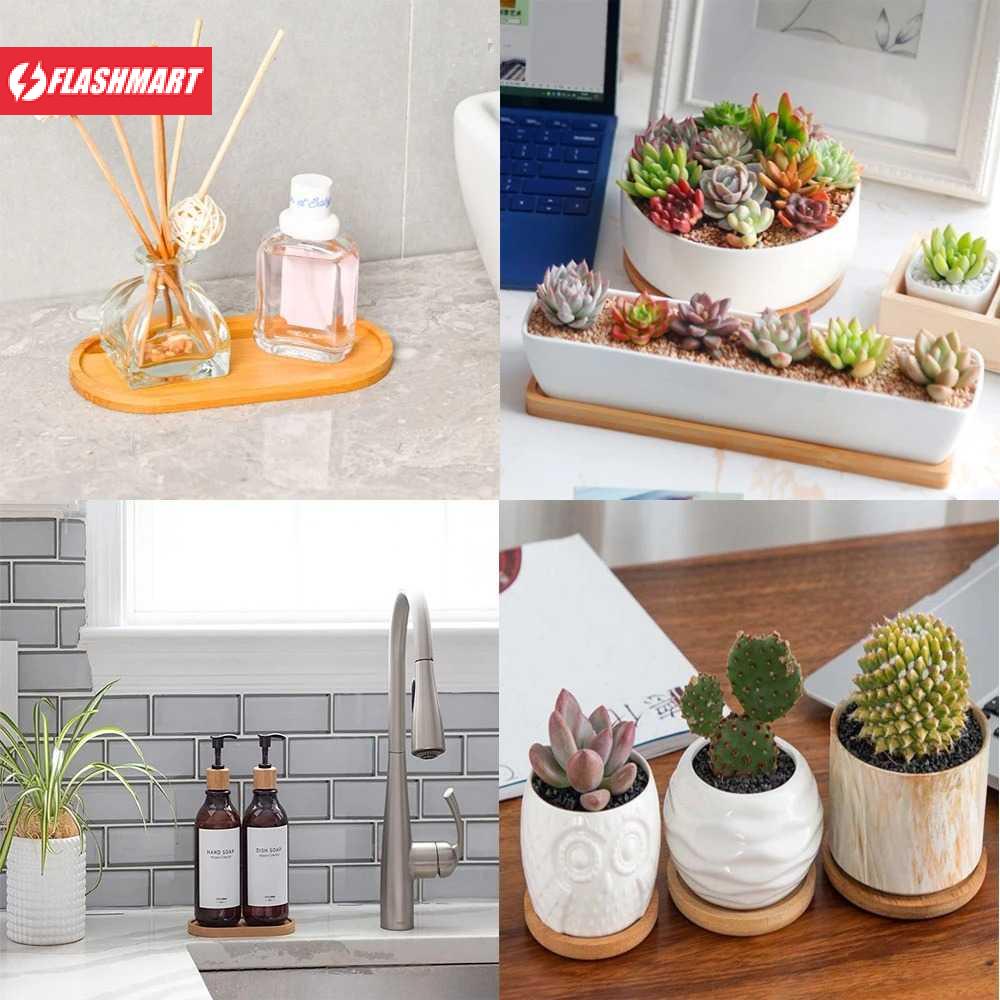 Flashmart Tatakan Pot Kayu Alas Bunga Bamboo Tray Succulent Cactus - OE0094