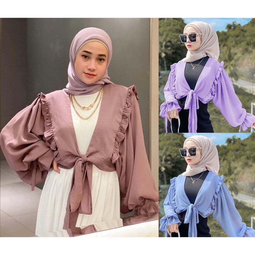 OUTER WANITA KOREAN STYLE HIJAB REMAJA DRESS OUTER WANITA KEKINIAN OUTER LENGAN SERUT PUTIH HITAM / 