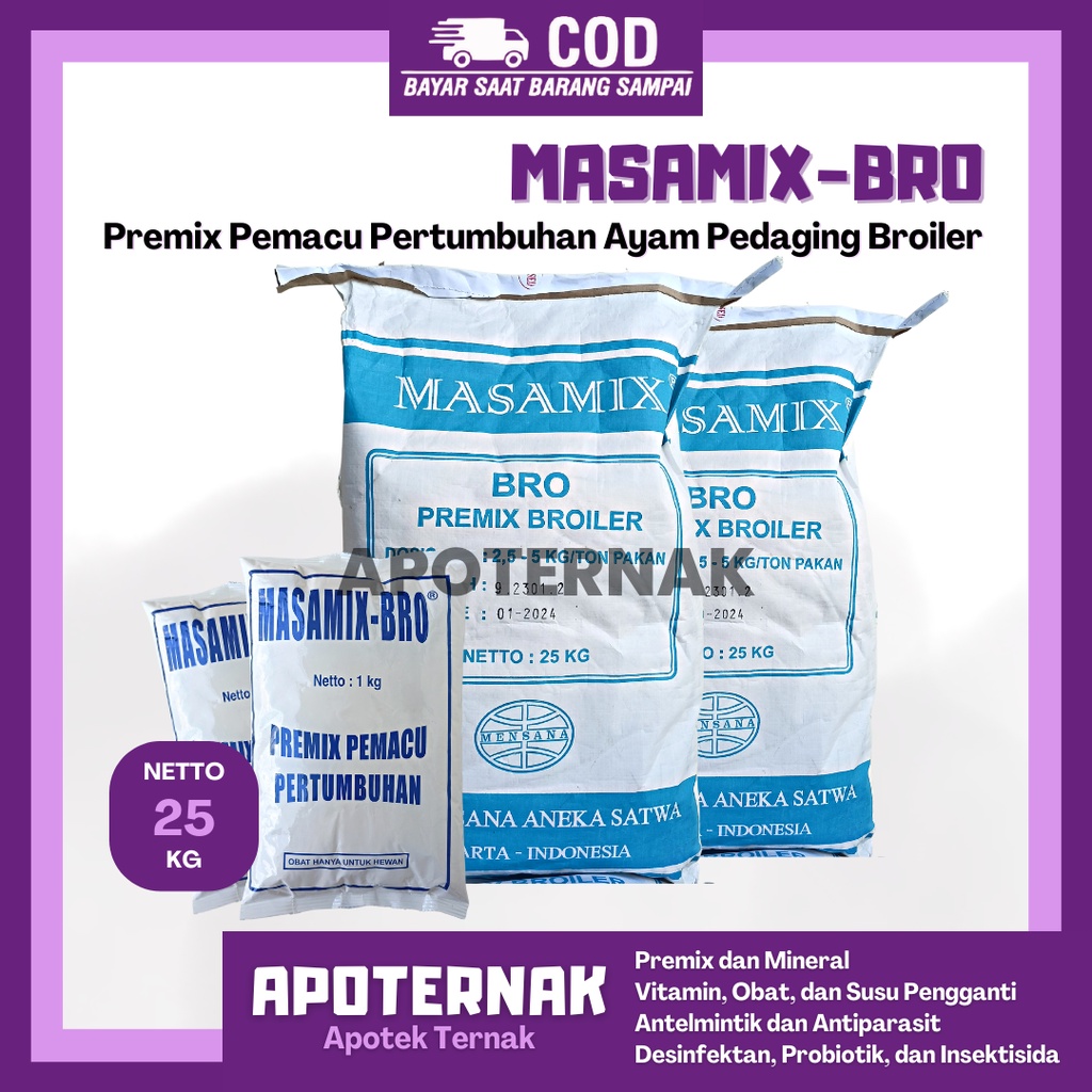 MASAMIX BRO 25 kg | Premix Broiler Pemacu Pertumbuhan Ayam Pedaging Broiler | Lebih Cepat Gemuk | Bobot Ayam Naik