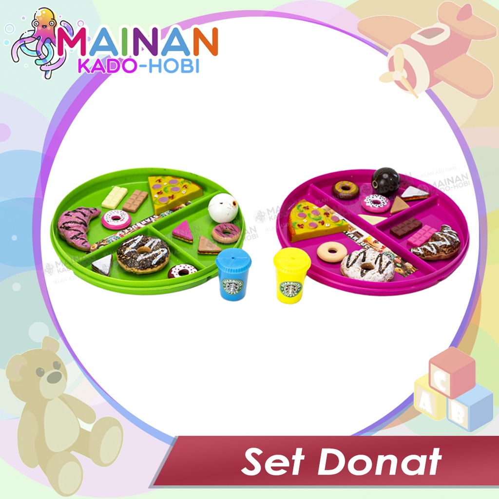 SET MAINAN ANAK PERAN EDUKASI MINIATUR MASAKAN DESSERT KUE DONAT COKELAT PRETEND TOYS