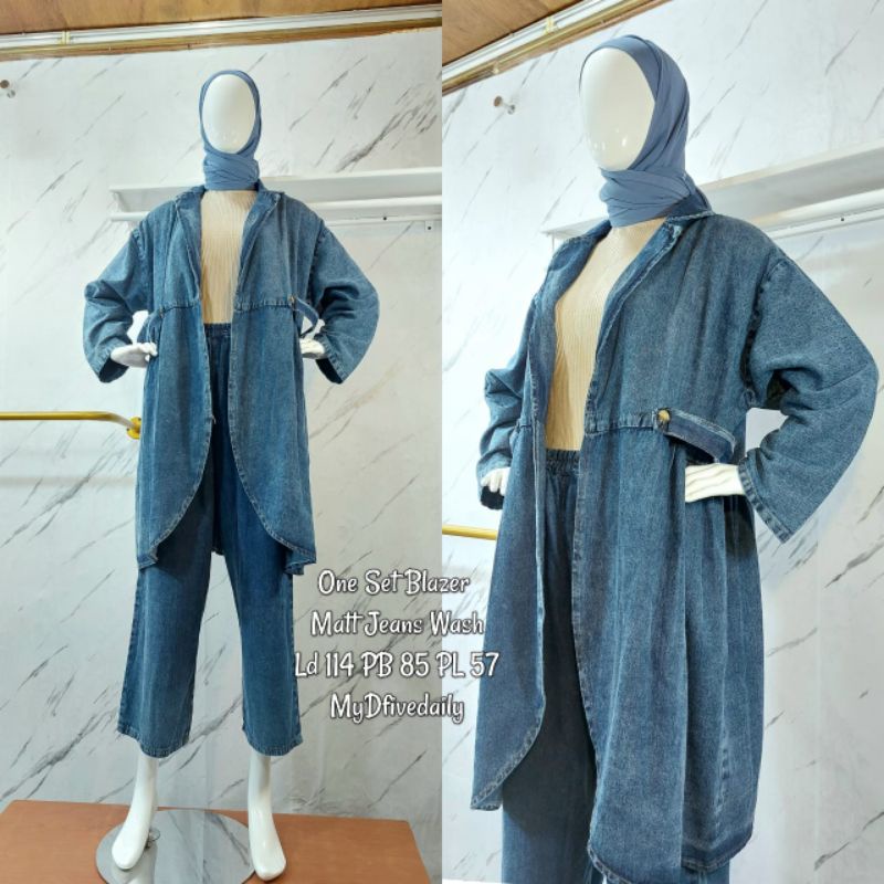 one set blezer jeans wash premium