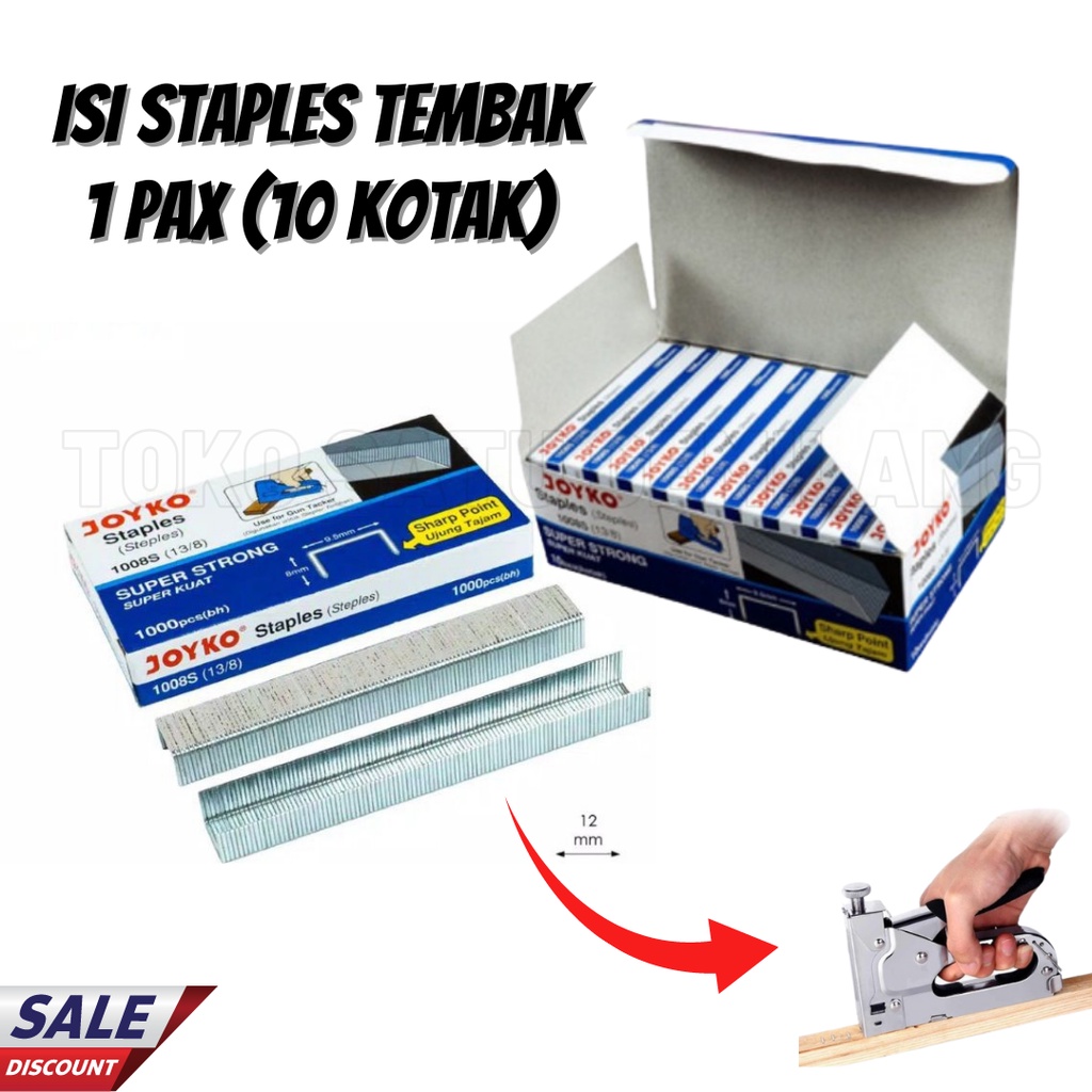 

( 1 Box 10 Kotak ) Isi Staples Stapler - Refil Gun Tacker 1008S 13/8 - Isi Staples Tembak - Steples Refil Joyko Anti Mintul -Toko Gemilang