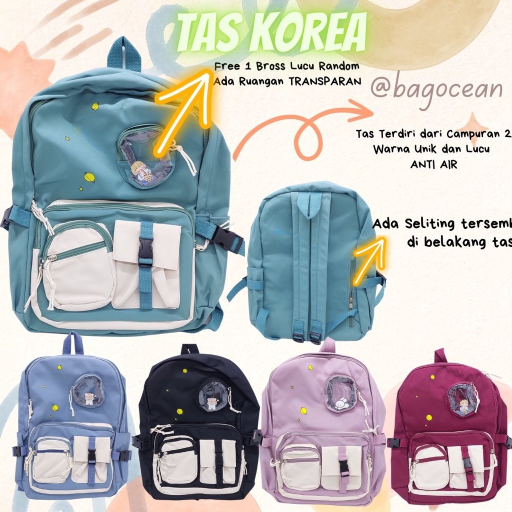 Stylish Korean Bagpack New Arrivals / Tas Korea TERMURAH Original / Tas Waterproof Hadiah Boneka  / Ransel Korea sekolah SD SMP SMA KULIAH /  Tas punggung anti hujan gratis boneka / Backpack School