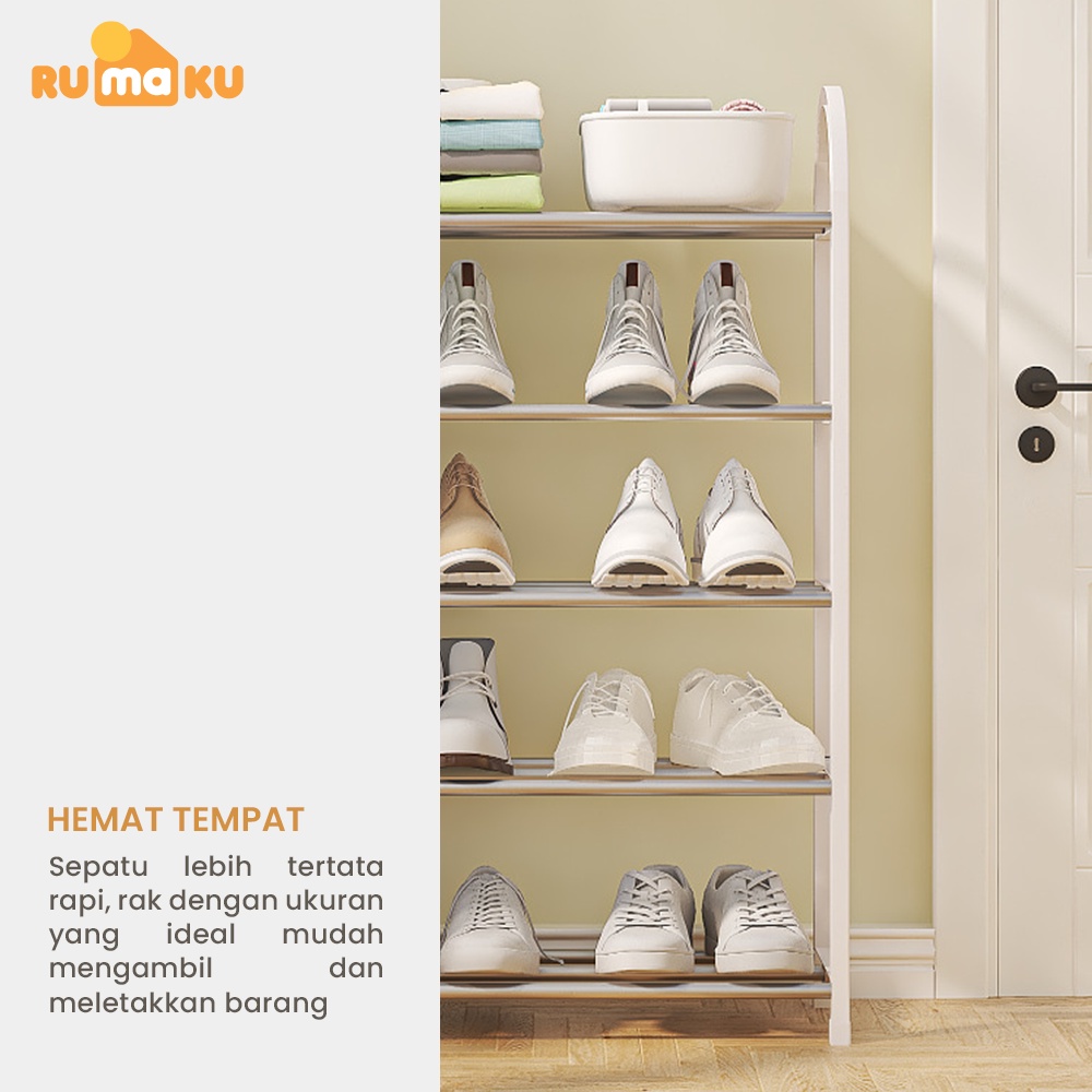 Rumaku Rak Sepatu Sandal 4 dan 5 Susun Tempat Sepatu Portable Serbaguna Stainless Steel