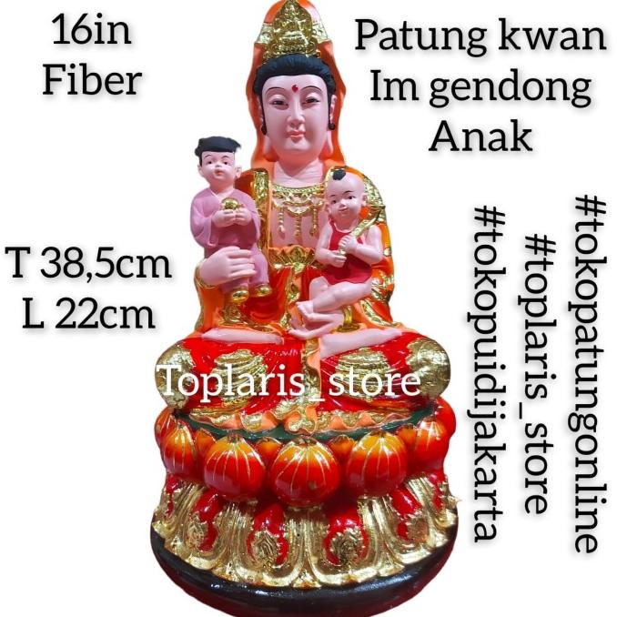 Patung Kwan Im Gendong Anak 16in Fiber