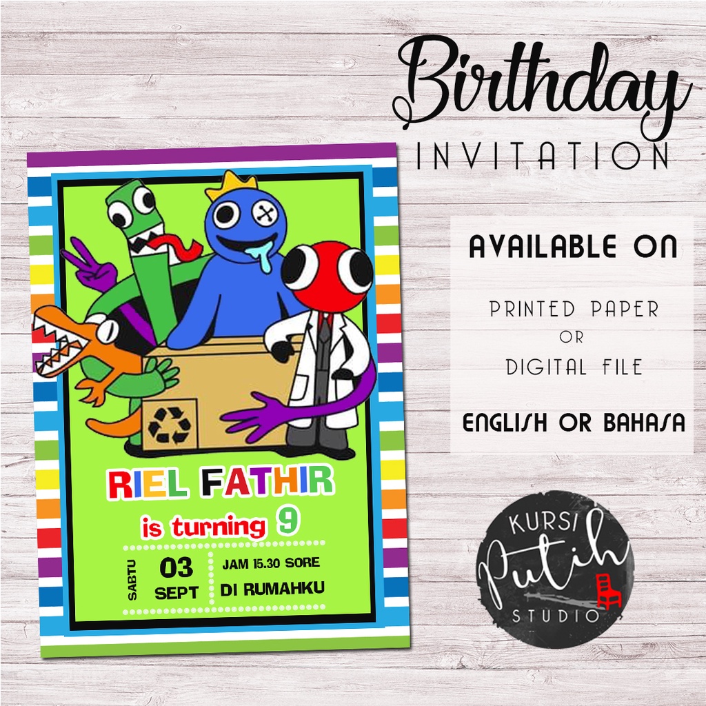 Undangan Ulang Tahun Anak Birthday Invitation tema rainbow friends