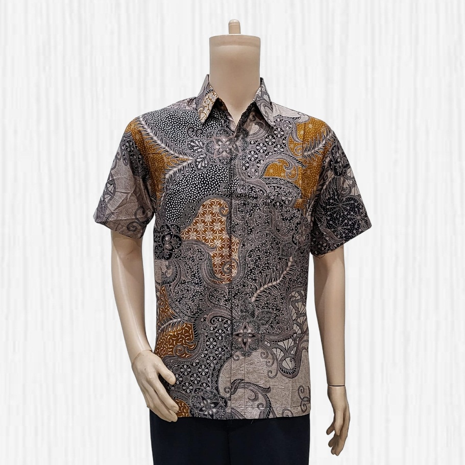 Kemeja Pendek Atasan Hem Baju Seragam Pria Batik Kerja 3213 Kuning