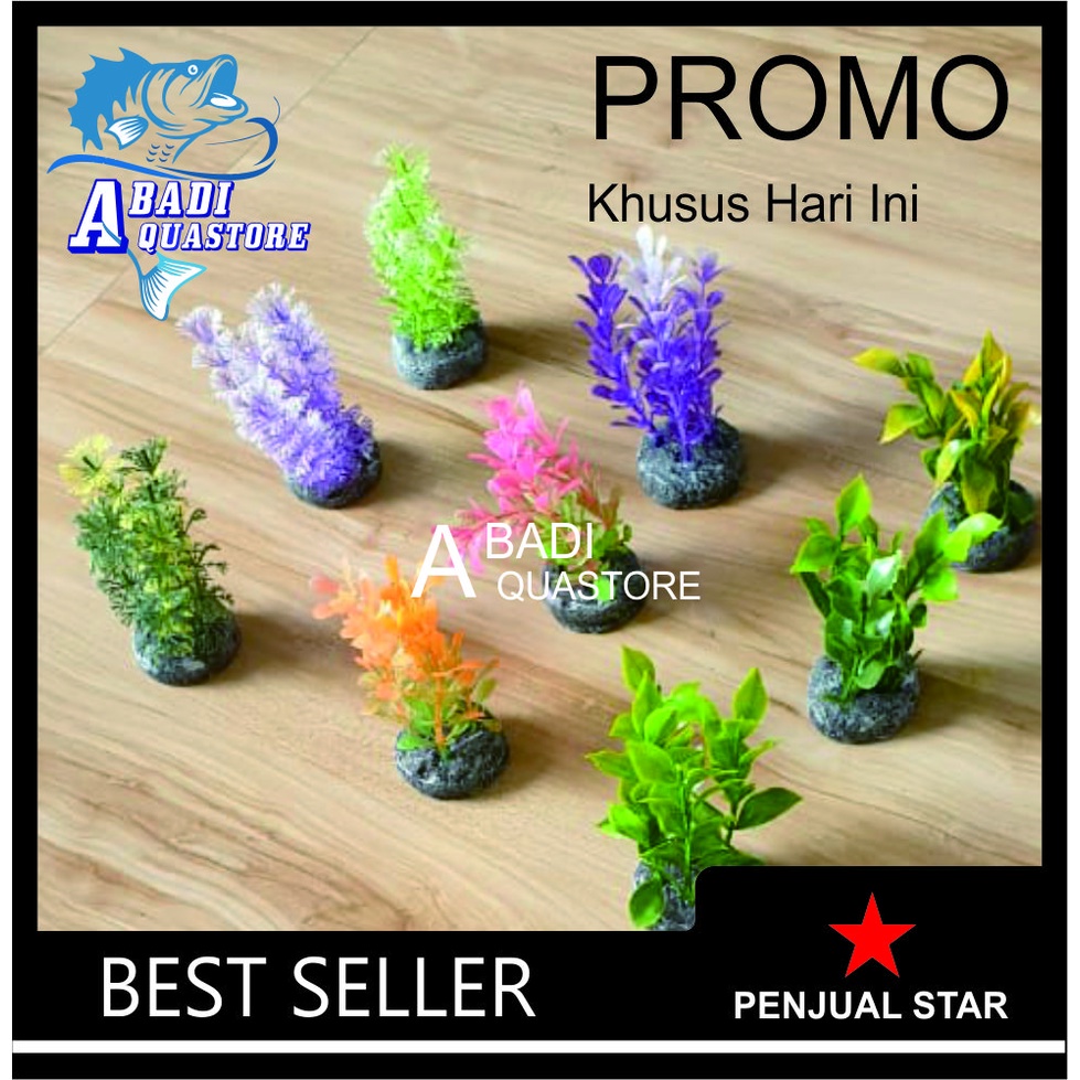 Hiasan Aquarium TANAMAN 4 SISI (CAMPUR) - Bunga Plastik Aquarium - Bunga Hiasan Aquarium - Tanaman H