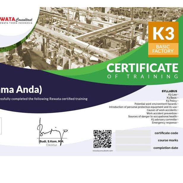Star SERTIFIKAT ARKADEMI - K3 BASIC FACTORY By REWATA (dengan photo) grosir