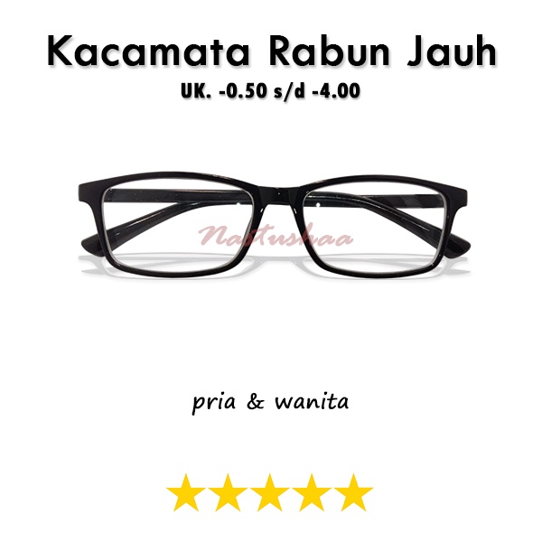 Kacamata Lensa Minus Miopi (-) Uk. -0.50 s.d -4.00 Kacamata Rabun Jauh Bingkai Model Persegi Panjang Hitam Unisex NOCASE