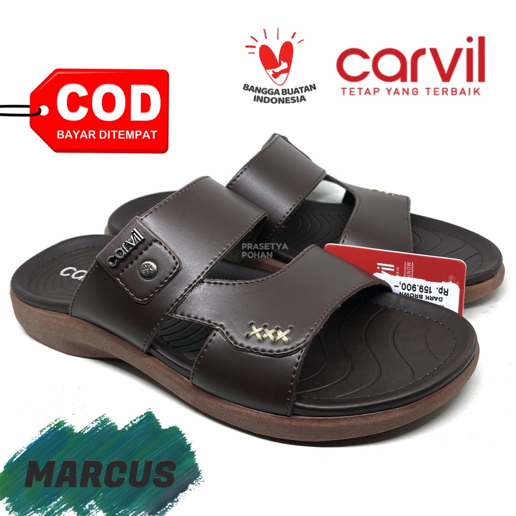 Sandal Kulit Pria Slop Carvil Original - Sendal Slide Pria Kulit Original Carvil X1