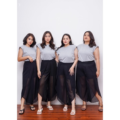 Flowy Escarpat Pants See Through Bawahan Casual Wanita Long Pants Karet Stretch