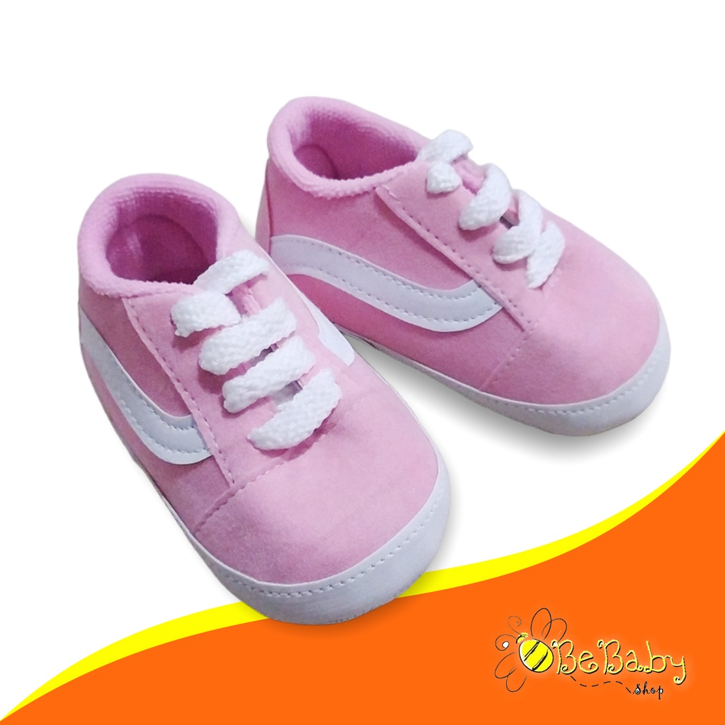 Sepatu Bayi Model Vanns Boy Girl 0-12 Bulan Motif List Putih Murah Berkualitas