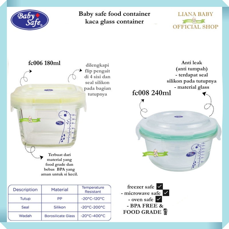 MAK335 BABY SAFE FOOD CONTAINER TEMPAT SIMPAN MAKANAN ISI 3 240ML FC04A| FC005 120ML | FC003 150ml |kaca isi 1: FC006180ml | FC008 240ML