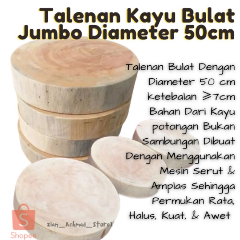 talenan daging kayu diameter 50cm - talenan kayu bulat - alat dapur - talenan