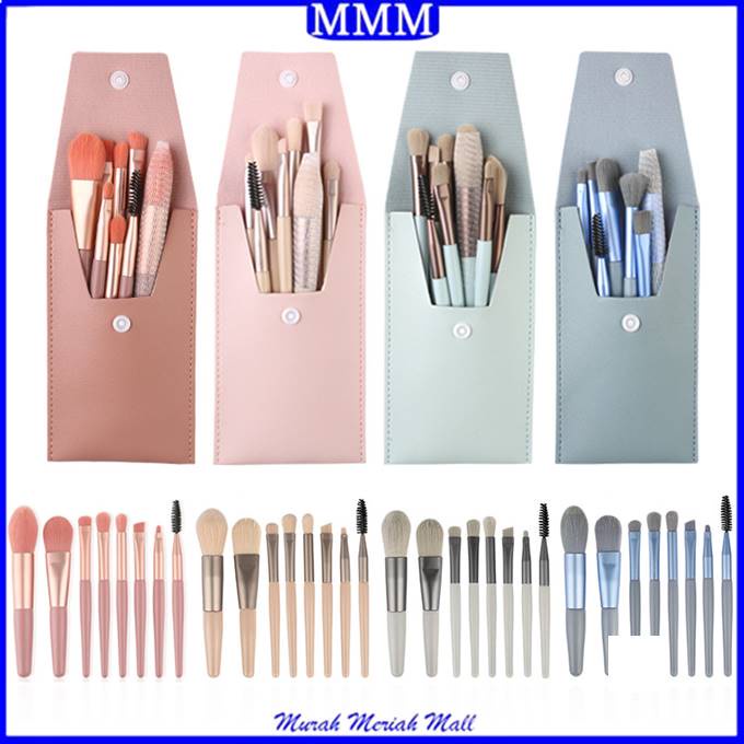 MMM Kuas Make Up 8 IN 1 Free Pouch Make Up Brush 8Pcs Mini Travel Cosmetic Brush Make Up Tools Set