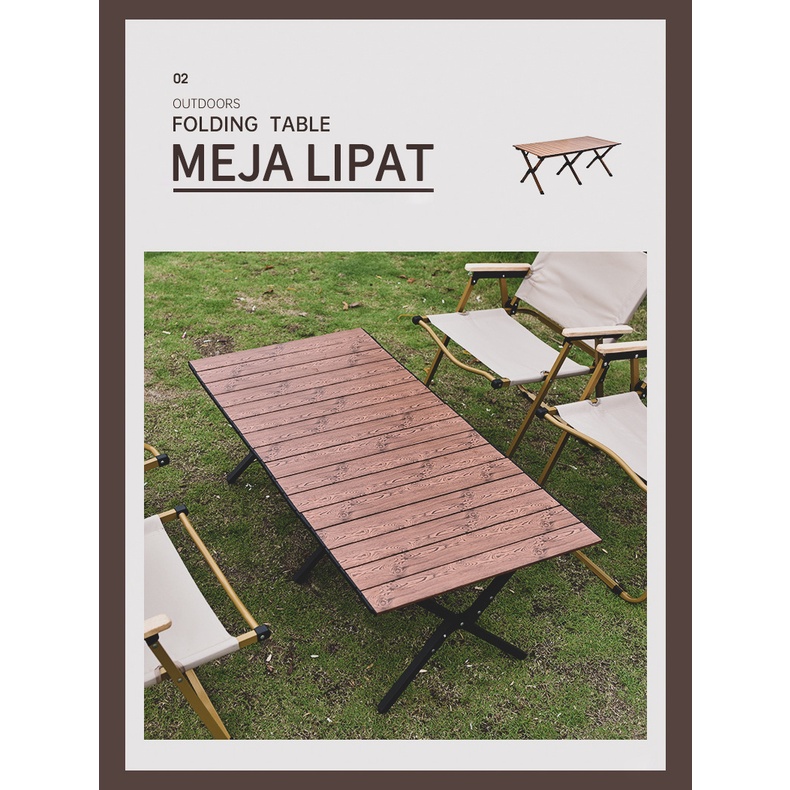 Meja lipat / meja portabel / meja camping / meja paduan logam / meja gulung baja karbon / meja gulung