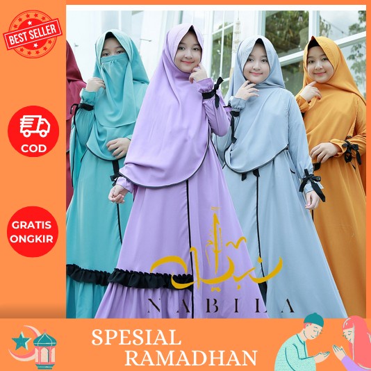 Gamis Kaftan Anak Tanggung Perempuan Umur 7 8 9 10 11 12 Tahun Khalisa Kaftan Bahan Crinkle Airflow 