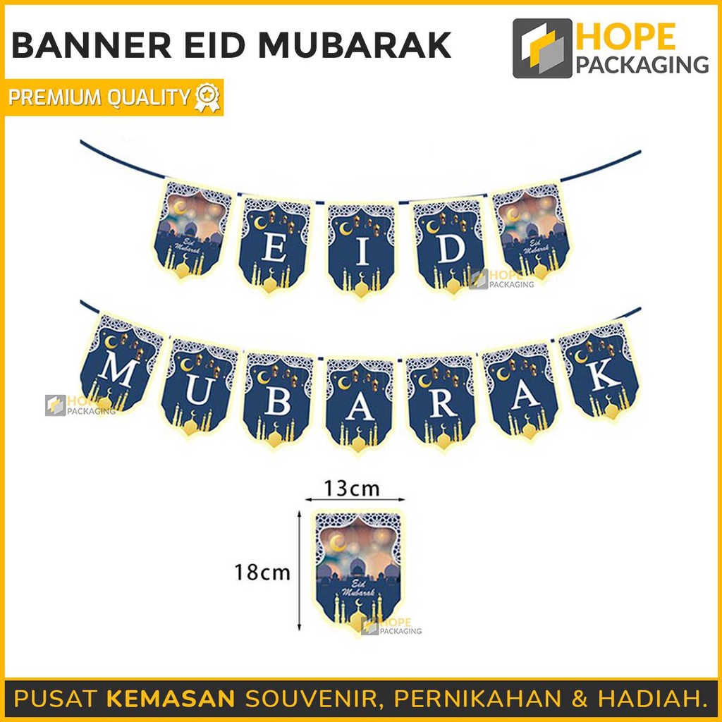 Banner Glitter Eid Mubarak Navy Laser cut / Ramadhan Puasa Lebaran / Bunting Flag Idul Fitri