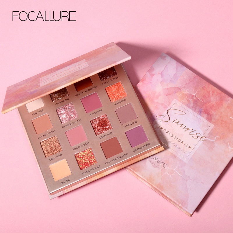 NIK - FOCALLURE 16 colors Sunrise Glitter Eyeshadow palette Matte pigmented Eye shadow powder FA88 BPOM ORIGINAL