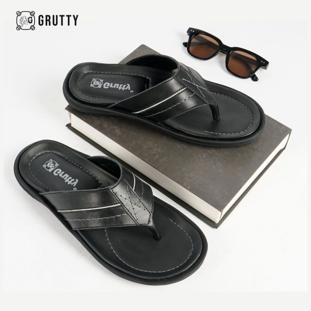 Sandal Pria Jepit Sendal Slide Kulit Asli Hitam 231