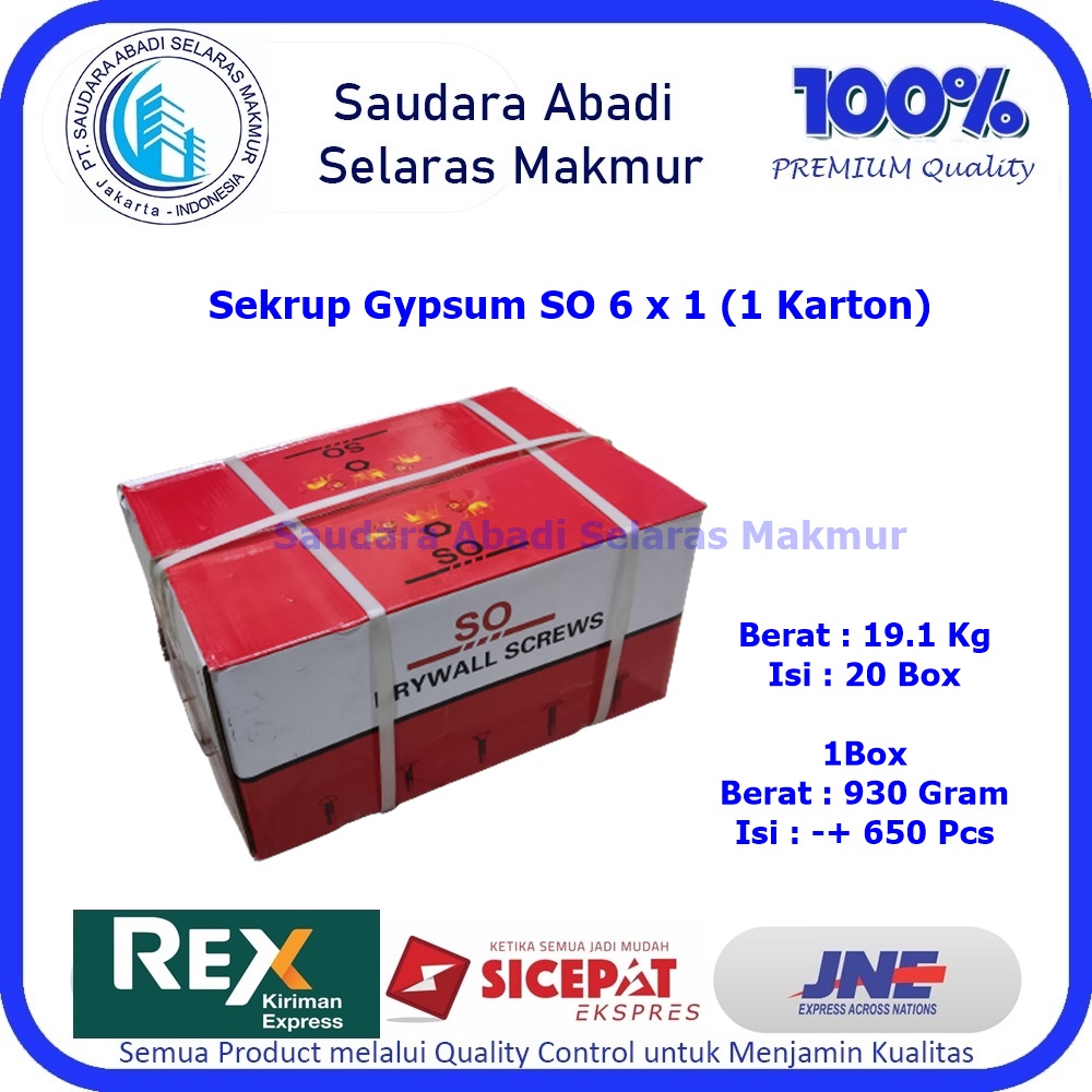 Sekrup Gypsum / Skrup Gypsum 6x1 SO (1 Carton)