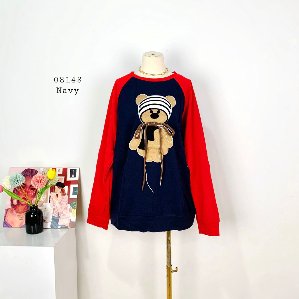 08148 SWEATER KAOS ZOMOVE 3D BEAR BANGKOK PREMIUM KAOS PANJANG WANITA TONE COLOR LENGAN PREMIUM BKK 