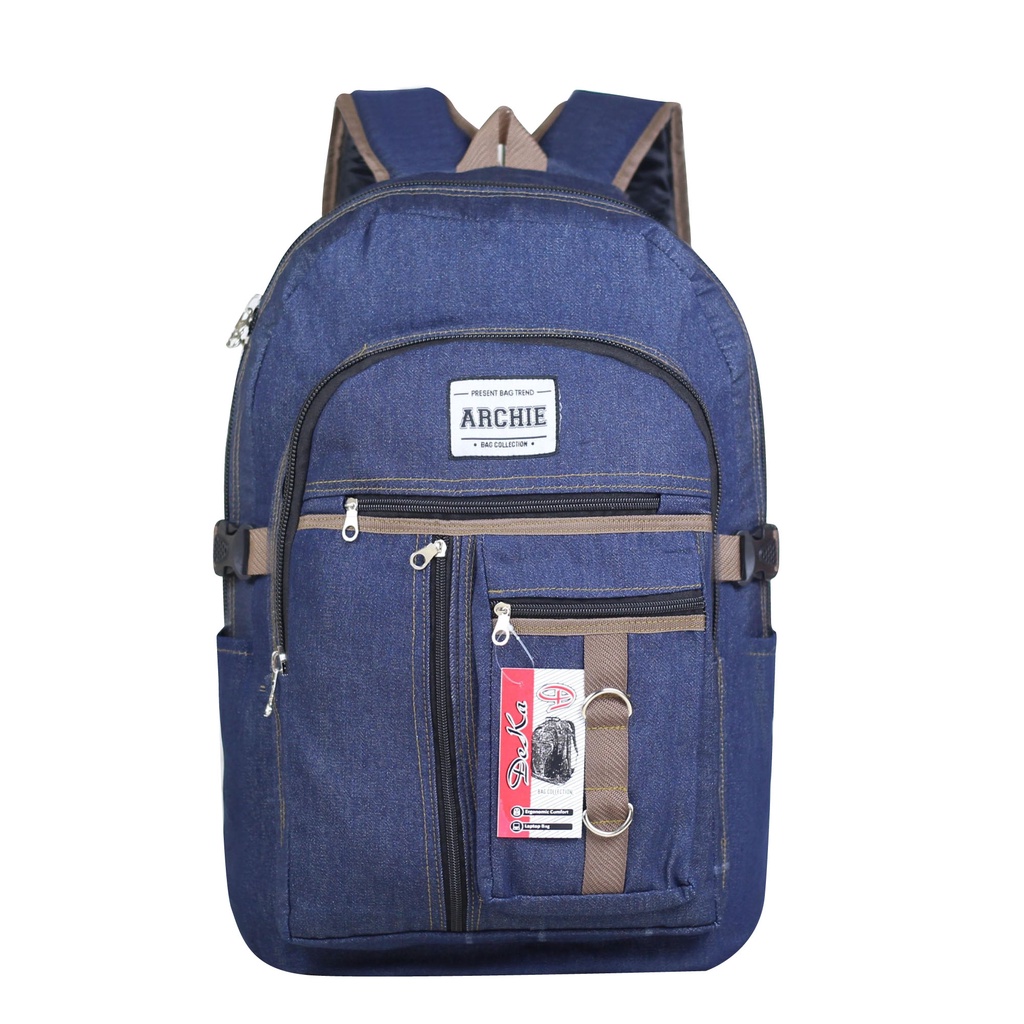 Tas Ransel Pria Wanita Kanvas Jeans Denim ARCHIE Backpack Cowok Cewek DIstro Terbaru Kapasitas Besar Muat Banyak Bahan Tebal Kualitas Impor Ransel Mudik Backpacker Traveling