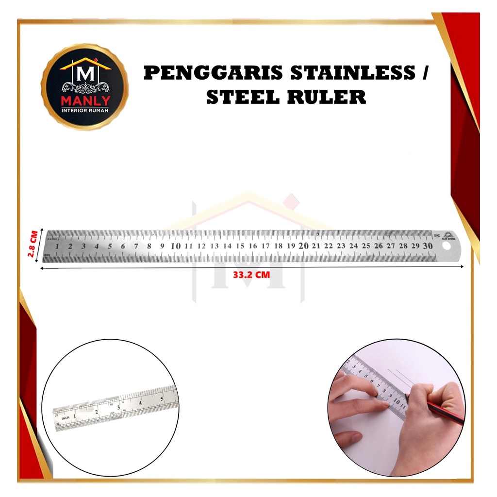 Penggaris Stainless /  Penggaris Tukang  / Stainless Steel Ruler 30 CM