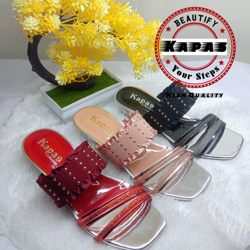 Sendal anak wanita hak kaca 3cm renda permata