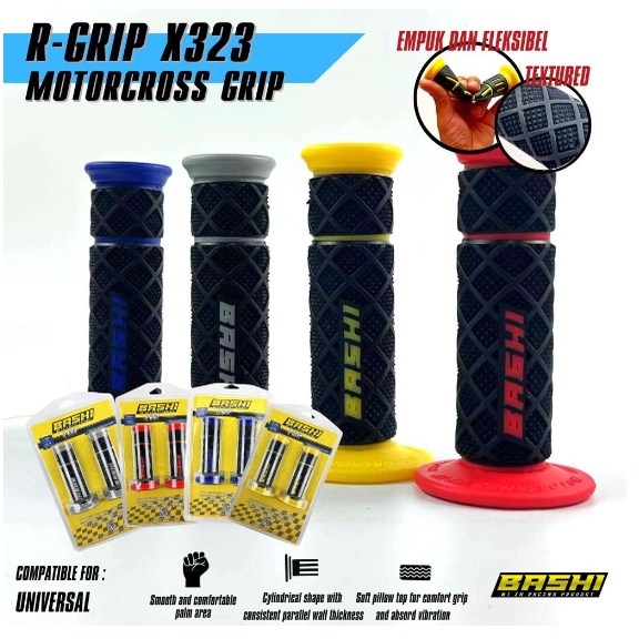 Handgrip handfat bashi R-grip X323 Anti Slip Touring kwalitas premium Tpr Motocross Empuk Fleksibel