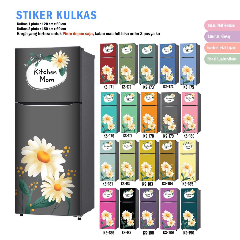 Sticker Kulkas 1 Pintu / Sticker Kulkas 2 Pintu / Wall Sticker / Stiker Kulkas Motif Bunga
