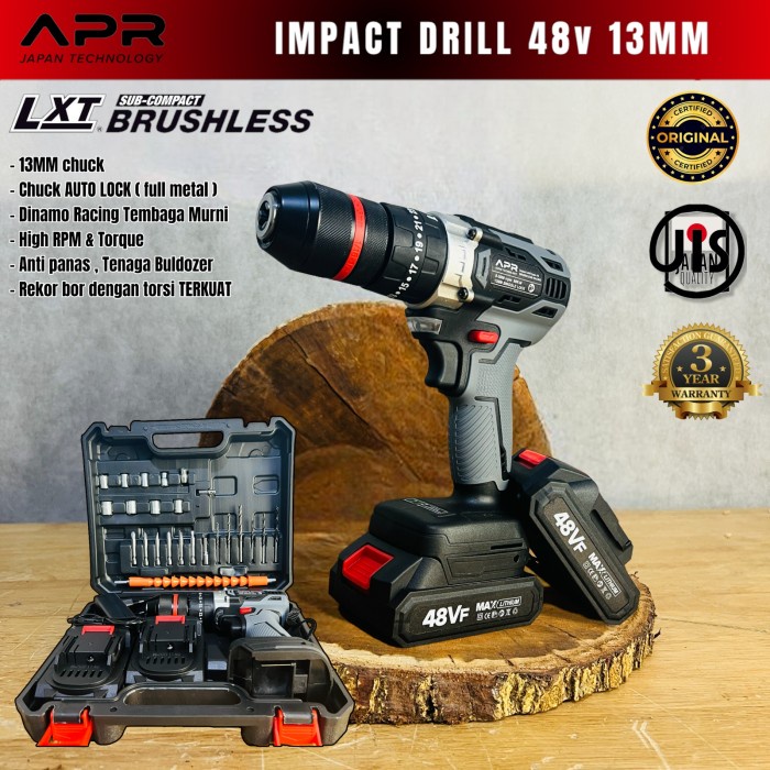 Bor cordless APR JAPAN 48V 13mm brushless impact drill fullset