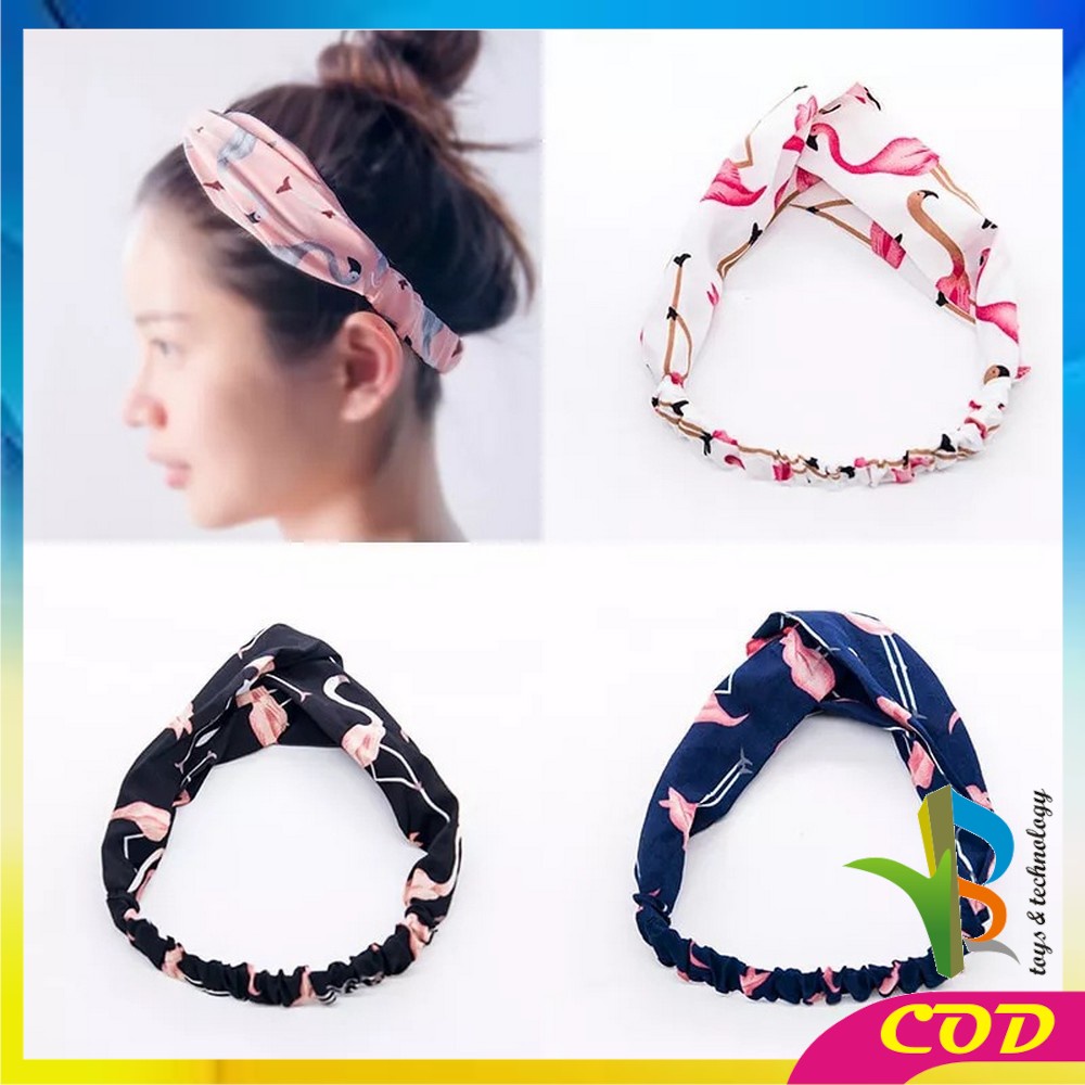 RB-C66 Bandana Kain Turban Simpul Wanita Bando Korea Motif Flamingo Animal / Bendo Karet Karakter Hewan Korean Style Import