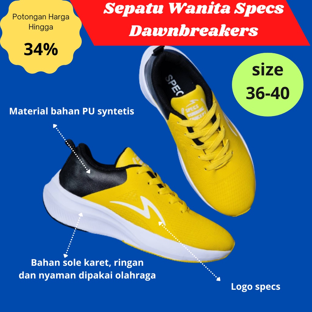 Sepatu cewek 2023 specs dawnbreakers sepatu olahraga wanita warna kuning