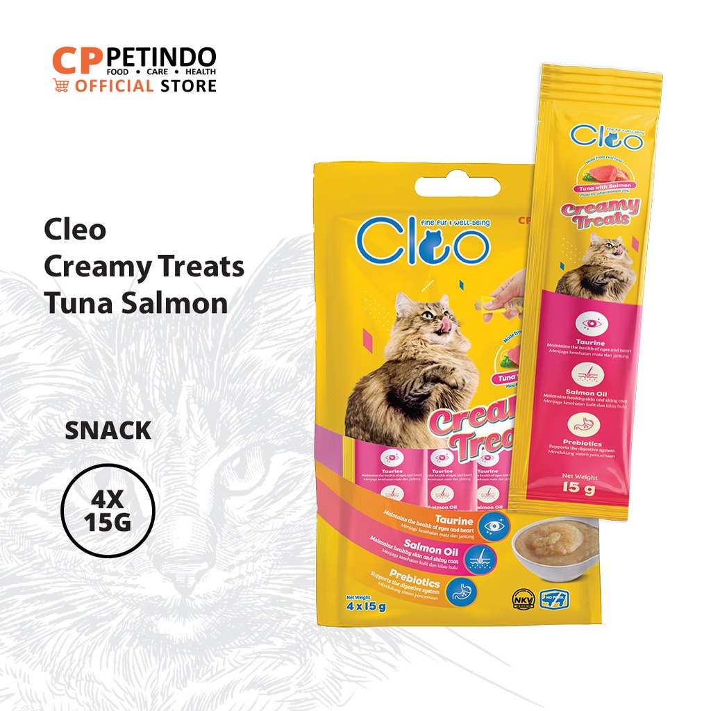 Cleo Creamy Treats Tuna 4 x 15gr Makanan Basah Kucing Snack Wet Food Meo Me-o