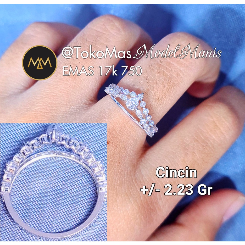 Cincin Aurel layer emas putih 750 kadar 17k